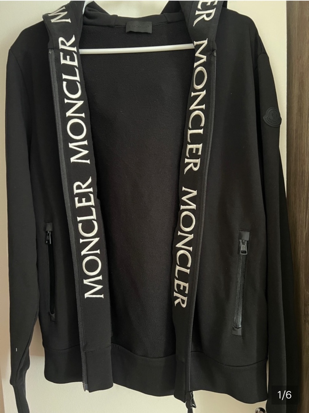 Moncler Black Zip-Up Hoodie with Slanted Pockets